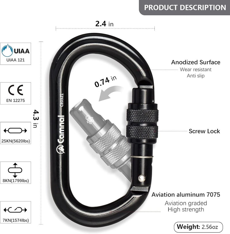 CAMNAL Heavy Duty Carabiner, 25kn(About 5620 lbs) Oval Carabiner Clip O-Shape Rock Climbing Carabiner Lightweight Caribeener for Climbing, Mountaineer, Aerial Work - Image 2